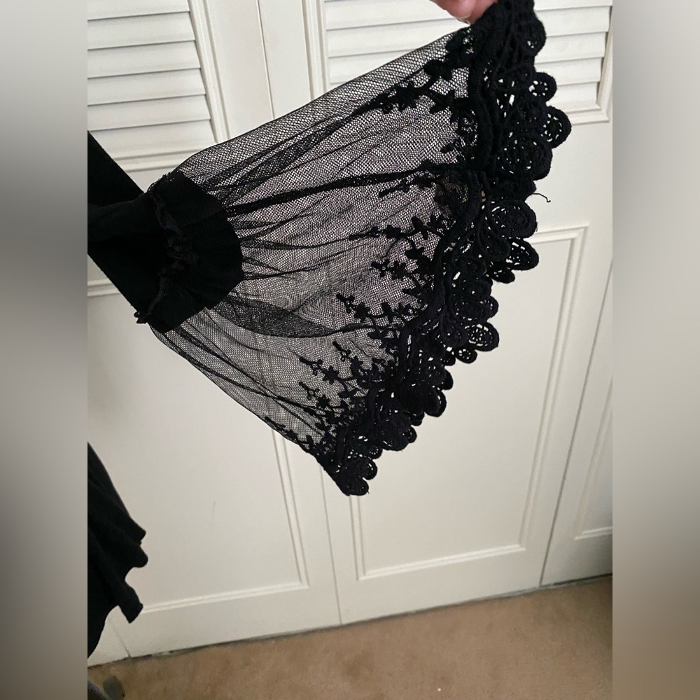 Origami by Vivien black blouse lace bell sleeves witchy boho goth romantic - Picture 7 of 13